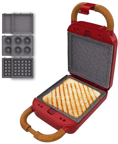 Cecotec Appareil à Sandwichs Rock'nToast Retro One Red. Machine à Sandwich Rétro 700W, 3 Plaques Interchangeables Pour Sandwiches, Gaufres et Beignets,Revêtement RockStone, Base Antidérapante