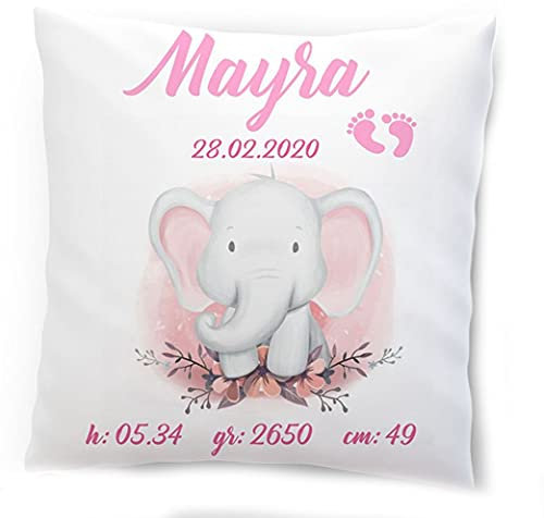 Cuscino Personalizzato con Dati Nascita Idea Regalo Bambina Compleanno Natale Decorazioni casa Divano Letto Amore 2023 Figli Figlia Nipotina Nonni Zii Baby Bebè Data Nome Altezza Peso Ora Nascita