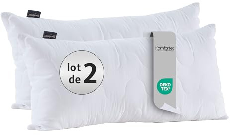 Komfortec Kudde 40 x 80 cm, uppsättning om 2, quiltad kudde av mikrofiber, 600 g fyllningskudde, ventilerande sovkudde, antiallergisk, justerbar höjd, mjuk och lätt