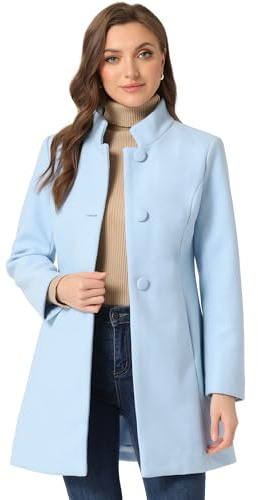 Allegra K Women's Winter Overcoat Mid-Long Stand Collar Single Breasted Coat Outerwear Small Light Blue