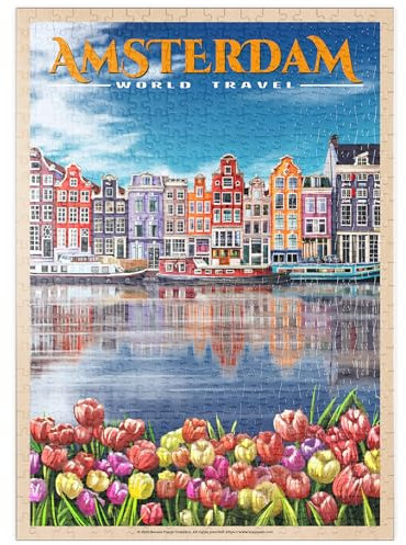 MyPuzzle Amsterdam, Niederlande - Stadt der Grachten, Vintage Travel Poster - Premium 500 Teile Puzzle - MyPuzzle Sonderkollektion von Havana Puzzle Company