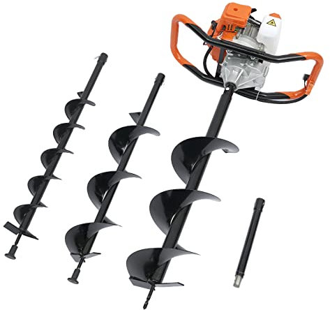 52CC 2 Stroke Auger Post Hole Digger with 3 Drills Bits 4/6/8 Inch Earth Ground Garden Borer Petrol Engine Digging Machine Auger Excavator for Fence Posts Foundations Plants