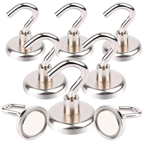 MIN CI Strong Magnetic Hooks 85lb, Strong Magnets Heavy Duty, Neodymium Magnet Hooks 32mm, Magnetic Hooks for Cruise Cabins, Fridge, Kitchen, Workplace 8 Pack
