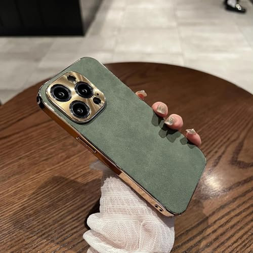 SRGDRR Custodia per telefono in pelle per iPhone 11 12 13 14 15 Pro Max Plus Cover per telefono con paraurti in metallo placcato oro, verde, per iPhone 15 Plus