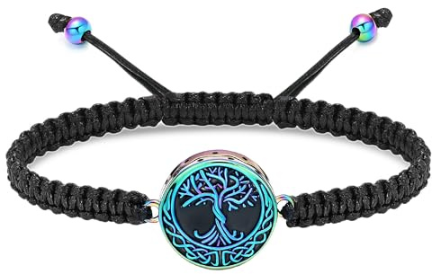 VCCWYQK Bracelet urne funéraire arbre de vie pour cendres pour femmes hommes bijoux incinération réglable mémoire bracelet corde, 26cm, Acier inoxydable, No Gemstone