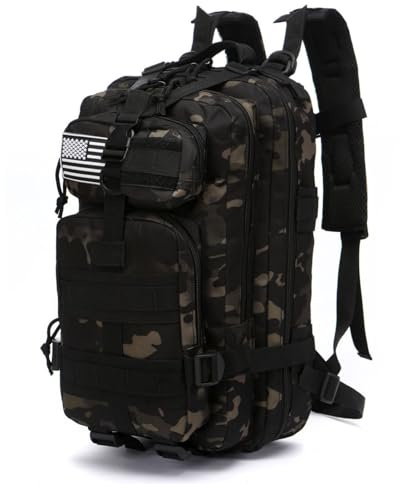 THURAM 20 litros de nylon durable impermeable mochila de pesca al aire libre militar táctico deportes senderismo casual Daypacks, Camuflaje negro., 20 Long