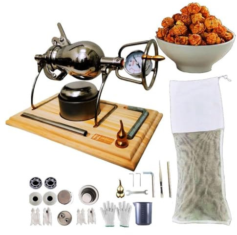 aweiyouxiang Macchina per Popcorn Tradizionale Cinese da 230 Ml, Macchina per Popcorn in Acciaio Inossidabile 304 con Base in Legno, Mini Pentola per Popcorn, per Divertimento in Famiglia E Feste