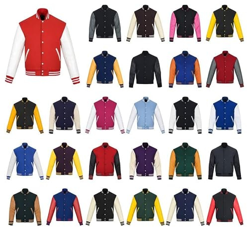 warrior gears Chaquetas universitarias para Hombre con Cuerpo de Lana y Mangas de Cuero, Chaqueta Bomber clásica Retro de Moto Letterman para Hombre