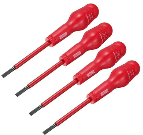 QUARKZMAN 4pcs 1000v Destornillador Eléctrico Aislado Magnético Ranurado 6mm x 100mm CR-V Electricistas Destornilladores de Cabeza Plana, Rojo