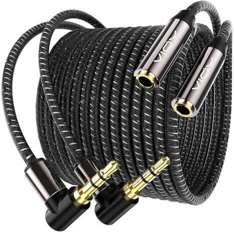 VIOY Headphone Extension Cable [2Pack 2M+2M]-Right Angle 3.5mm Male to Female Aux Extension Cord Copper Shell Bradid Earphone Extender Compatible with Laptop PC iPhone iPad etc