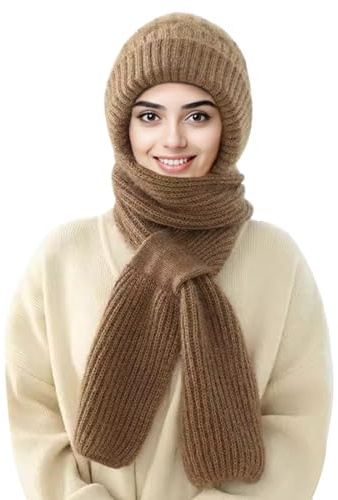 Wantonfy Bufanda y Gorro Invierno Mujer 2 en 1 Set Conjunto Bufanda con Capucha Set Gorros de Punto y Bufanda