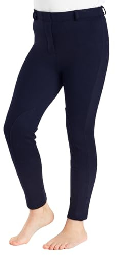 Farnell Children’s Jodhpurs - Durable Stretch Fabric, Pull-On Style, Elastic Waist & Belt Loops, Self-Fabric Knee Patches, Comfortable Fit, Machine Washable - 9-10 Years - Navy Blue