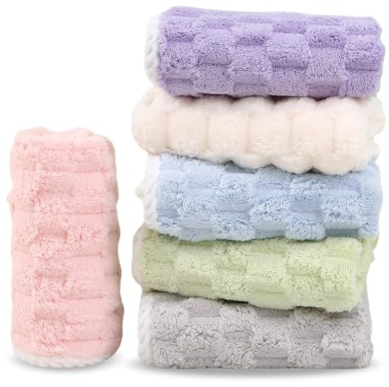 Terry Cloth Hand Towels, Coral Fleece Towel 30 x 30 cm, 6 pcs Small Face Towels, Baby Washcloths Guest Towel with Hanging Loop, Cleaning Cloths for Home All Purpose Bathroom Kichen