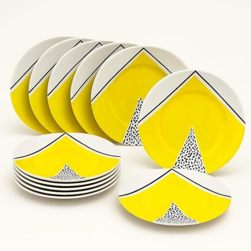 Generico Set da 12 Piatti Piani in Ceramica Artigianale Ø 24 cm Stile Vietrese – Dipinti a Mano – Piatti da Portata e Servizio da Tavola -Vietri-Costiera Amalfitana-Caltagirone-Sicilia- 0108251204-12