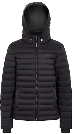 LeMieux Young Rider Ruby Puffer Jacket - Lightweight and Water-resistant - Detachable Hood - Durable Two-way Zip - Black - 9-10 Years
