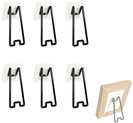 6 Piezas Soporte para Marcos de Fotos, Soporte Autoadhesivo de Acero Inoxidable 3 Tamaños (13/18/23cm), Porta Fotos Sin Taladrar para Álbumes Pinturas Decoración Hogar Oficina (Negro)