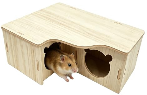 HXSYKJDM Hamster House Wooden Hideout – Natural Wood Small Animal Hideaway