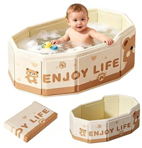 KQWVZ Foldable Baby Bath, 75×45 cm Large Toddler Bath with Drain Plug, Foldable Bathtub for Children,Collapsible Baby Bathtub, Non-Slip Design, Mini Swimming Pool Shower Basin,Travel Tub for Ages 0-8