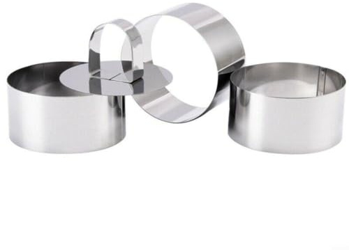 Zeroupshop Anillos profesionales de presentación de alimentos, 3 moldes más 1 prensa, kit de postre de acero inoxidable para tartas de queso, terrinas, mousses, apto para lavavajillas, 8 x 8 x 12 cm