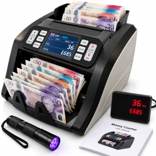 Money Counter-maskin, blandad valör sedelräknare med värde och falskt noteringsdetektion, kassaräkningsmaskin för GBP-sedlar, UV MG IR-förfalskningsdetektering, snabb och exakt räkning