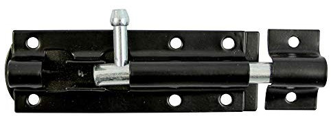 TIMCO Straight Tower Bolt - Black - 6 - Great for securing flush fitting gates and shed doors in a closed position, adding increased security - One bolt in a pack and fixings included.