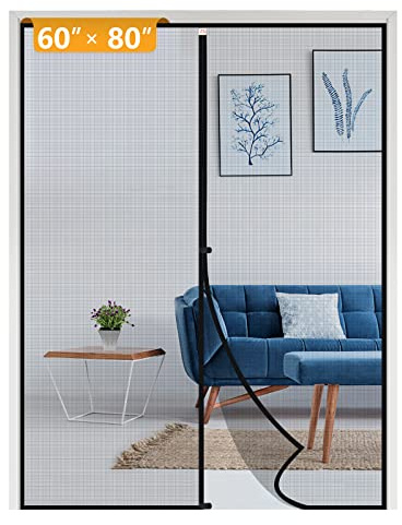 Yotache Door Net Screen with Magnet Fits Door Size 60 x 80, Screen Size 62 x 81 French Doors Net Heavy Duty Fiberglass Mesh Pets and Kids Friendly Black