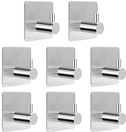 Vrent Ganci Adesivi 3m da Bagno Cucina, Gancio Adesivo Impermeabile In Acciaio Inox Adesivo Forte Gancio, Capacità di carico massima 8 kg Ganci Asciugamano Rack Ganci a Parete Per Bagno 8pcs