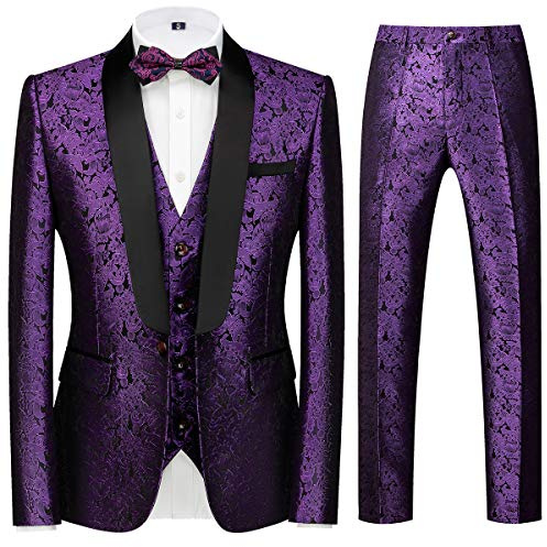 Sliktaa Tuxedo 3-delad för herrar, elegant passform, klassisk, affärsmöten, bröllop, bal, vardaglig, Färg: blå, L