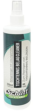 Schütt Tischtennis Belag Reiniger 250ml | Flasche mit Pumpzerstäuber | Lösungsmittelhaltig | TT Cleaner