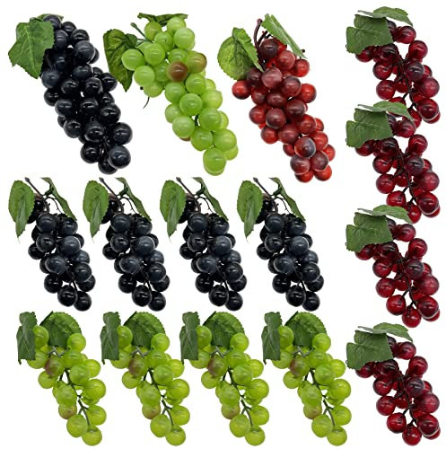 Woohome 15 Pack Simulation Grapes Bunches Artificial Grapes Set, Simulation Grapes Decorative Grapes Hanging Ornaments for Wedding Party Home Decoration Photo Props