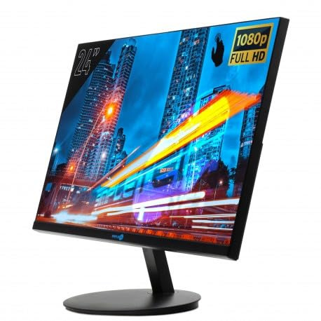 SIMPLETEK Monitor 24 Zoll Touchscreen Full HD integrierte Lautsprecher WLED-Panel | VESA 75 x 75 mm HDMI VGA Audio-in 3,5 mm | Büro zu Hause Schule | Windows/MacOS/Linux