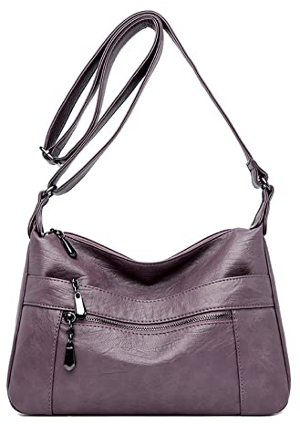 Sac à Bandoulière en Cuir pour Femmes Multi - Poches Sac à Main en Cuir Souple pour Femmes Léger, Bandoulière Réglable