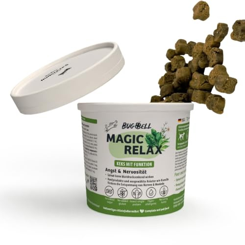 Set om 8 (8 x 150 g) | BugBell träningsgodis för hundar | hundkex spannmålsfri och sockerfri | naturliga ingredienser | spenat och hampa för avkoppling | allergivänligt och purinfattigt insektprotein