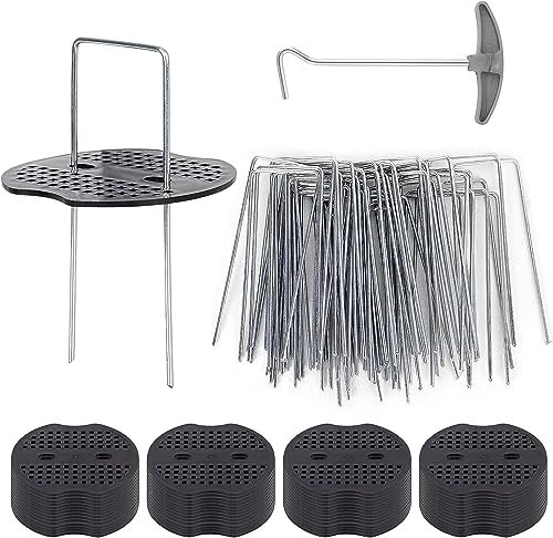 Grapas De Sujeción De Acero Robusto Grapas para Césped Artificial, 50 Piquetas+50 Arandelas, Mallas Antihierba, Piquetas Camping Suelo Duro Clavos Jardín Metal Galvanizado En Caliente