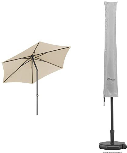 Schneider Sonnenschirm Sevilla, natur, 270 cm rund, 664-02, Gestell Stahl, Bespannung Polyester, 4.6 kg & Schutzhülle für Sonnenschirme bis 300 cm Ø, 821-00, silbergrau, 177 x 26/34 cm, 0.3 kg
