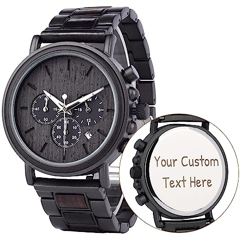 LMWOOD Orologio in legno da uomo Orologio cronografo al quarzo analogico personalizzato Orologio in lega di legno combinato per la festa del papà per papà
