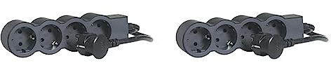 Legrand, Flache Steckdosenleiste, 4-Fach Steckdose, Mehrfachsteckdose, 1,5 Meter Kabellänge, Schwarz/Dunkelgrau, 694553 (Packung mit 2)