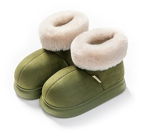 AUXDIQ Chausson Montant Femme Homme Hiver Chaud Bottes Pantoufles Chaussures De Maison Intérieur Extérieur Vert 35/36 EU