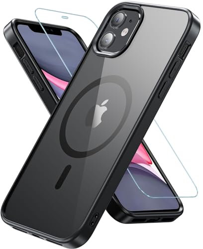 Kuaguozhe Handyhülle iPhone 11, magnetisch Handy Tasche mit Panzer Schutz, Glas Kompatibel mit MagSafe, Allrounder Schutz vor Stößen, Transparent