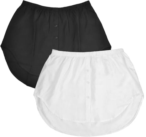 2 Piezas Faldas de Camisa para Mujer, Extensor Falso Extensor de Camisa de Mujer Falda Falsa Camisa Bajo Capas Falsas Ajustables Camisa de Barrido Inferior de Parte Superior Falsa, Negro/Blanco, M
