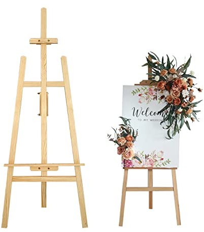 Staffelei Holz Groß 150cm für Kinder und Erwachsene - Höhenverstellbar bis 105cm - Leinwand Ständer - Willkommensschild Hochzeit