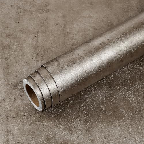 Livelynine Carta da Parati Autoadesiva Muro Retro Effetto Cemento Marrone Oro 40CMx10M Carta da Parati Soggiorno Elegante Rivestimento Adesivo per Mobili Cucina Top Rotolo Adesivo per Mobili Bagno