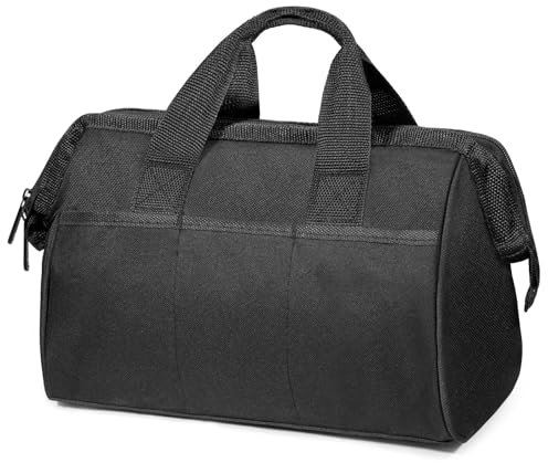 C P CHANTPOWER Tool Bag, 29 x 22 x 20cm Wide Mouth & Portable Canvas Tool Tote Bag with Zipper, Water Proof Construction, Compact Size, Handle Design, 3 Pockets Outside for Tools Storage