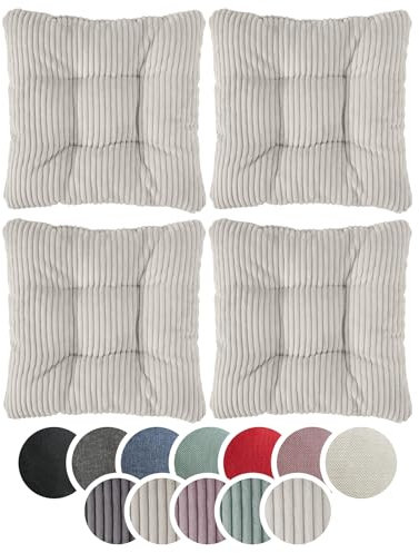 sleepling Stuhlkissen 4er-Set, Cord Optik, weicher Möbelstoff, 38 x 38 cm, Sitzkissen in Farbe beige