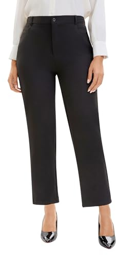 Nanxson Pantalones Casuales de Cintura Elástica para Mujer Pantalones Negros de Negocios para Mujer con Bolsillos