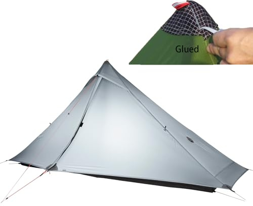 3FULGEAR Lanshan 1 Pro Upgraded Ultralight 1-Person Camping Tent – 3/4 Season, 20D Double-Sided Silicone Nylon, Waterproof, Lightweight for Hiking, Trekking, Climbing (Grey, 3 Season Upgraded)