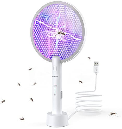 PALONE Raquette Electrique Insectes, Raquette Moustique Electrique 4000V USB Rechargeable, Anti Moustiques et Insectes Volants Haute Efficacité, Postuler à Intérieur et Extérieur (Blanc,1PC)