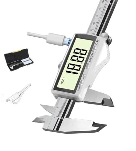 Calibro digitale a corsoio ricaricabile in acciaio inox da 300 mm con ricarica USB-C, precisione di 0,01 mm, grande LCD per industria, gioielli ed elettronica (D)