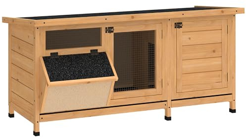 PawHut Conigliera in Legno da Esterno Tetto Asfalto 112x50x54 cm Giallo