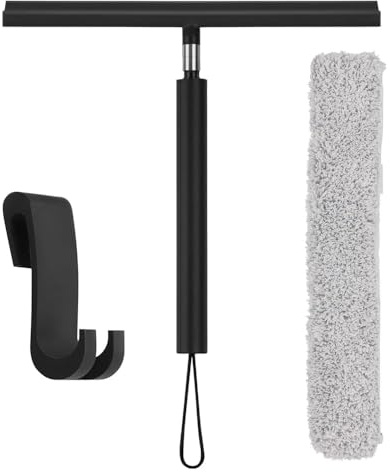 Lavavetri Telescopico 30-140cm, Tergivetro per Doccia, Tira Acqua da Doccia e Pavimenti, con Copertura in Tessuto e Gancio, Accessori Bagno per Pulizia Vetri Finestre, Specchi e Auto